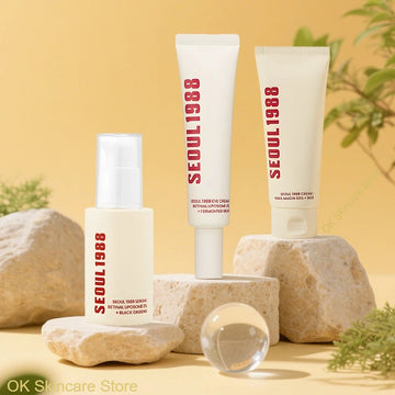 Korean SEOUL 1988 Vita C Retinol Set Face Ginseng Essence,Eye Cream and Snail Rice Cream Lifting Moisturizer Skincare 3pcs Sets